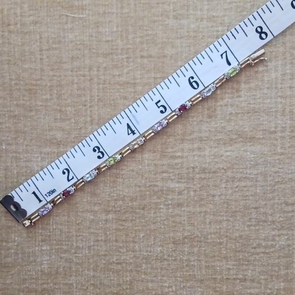 FAS 925 Gold Multi Colored Rhinestone Link Bracelet - Picture 3 of 7